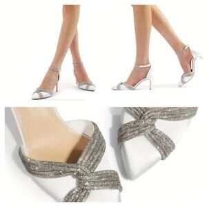 Dream Pairs Silver Glittery Pump Satin Shoes,Mid Heels(Runs Big Size)